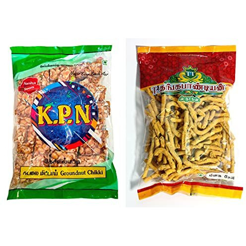 Thangapandiyan Pepper Sev & Kpn Kadalai Mittai (Chikki Candy) - Pack Of 2 (250G + 200G)