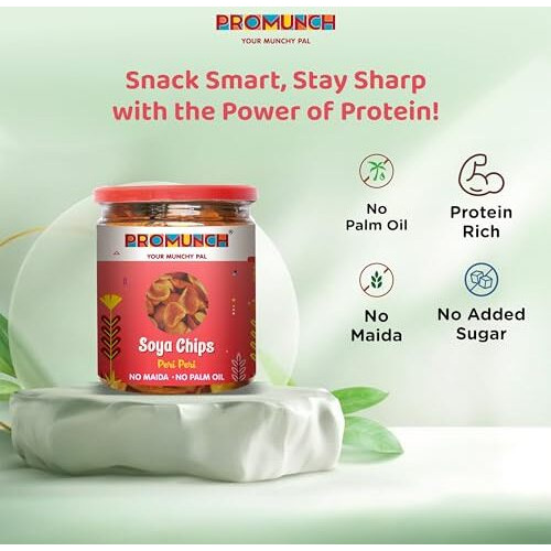 Promunch Peri Peri Soya Chips  High-Protein, Guilt-Free Crunchy Snack | No Palm Oil, No Maida, Healthy & Savory Protein Treat (80G, Pack Of 3)