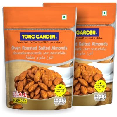 Tong Garden 145 Gm Oven Roasted Salted Almonds | Salted Badam | Healthy Crunchy Nuts & High Protein Snack | Packed With Vitamins & Minerals | Ready To Eat Snacks - (Pack Of 2)