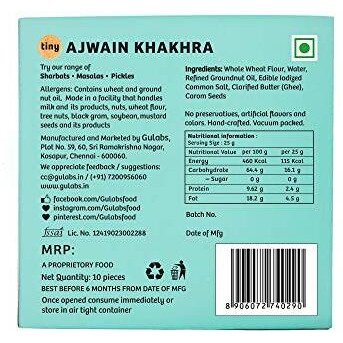 Gulabs Ghee Roasted Whole Wheat Tiny Khakhra Combo | (Plain, Ajwain, Methi, Ginger Garlic, Chilli Coriander, Spicy Pudina, Jeera | Travel-Friendly Pack - (Pack Of 2 Each)