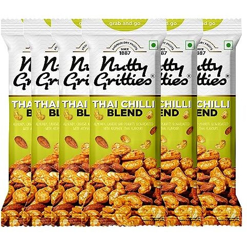 Nutty Gritties Grab And Go Thai Chilli Blend Trail Mix | 240G (Each Pouch 40G, Pack Of 6) | Almonds, Cashews And Peanuts