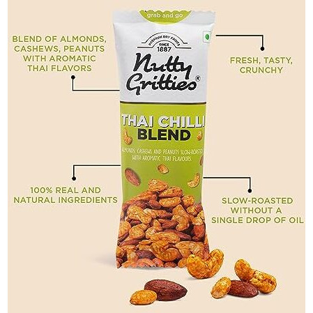 Nutty Gritties Grab And Go Thai Chilli Blend Trail Mix | 240G (Each Pouch 40G, Pack Of 6) | Almonds, Cashews And Peanuts