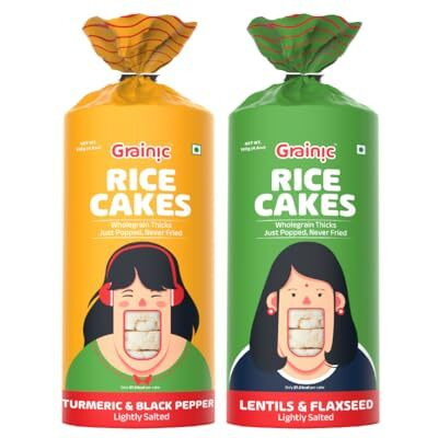 Grainic Brown Rice Cakes, Lentils & Flaxseed And Turmeric & Black Pepper I Lightly Salted - Combo Pack Of 2 | Organic Certified I