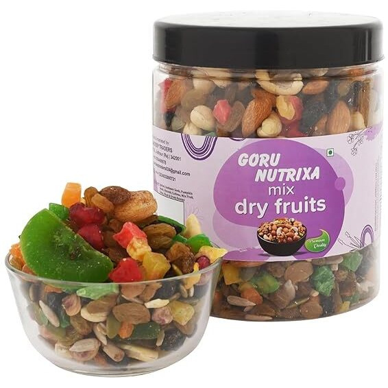 Goru Nutrixa Premium Trail Mix 250Gm | Healthy Mixed Nuts With Dry Fruits Panchmeva | Apricot, Sunflower, Pumpkin Seeds, Almond, Cashews, Mix Fruits, Dates, Black & Green Raisins