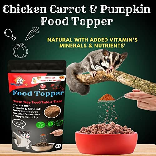 Wiggleboo 3 In 1 Magical Sugar Glider Food Topper || Joy Of Best Taste || Chicken, Carrot & Pumpkin Flavour || Grain Free & Protein Rich ||Anti-Oxidant & Natural Dewormer || 50G