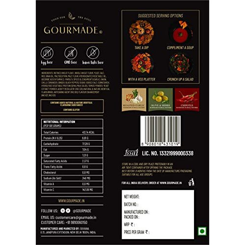 Gourmade Soulful Snacking Pita Chips Snacking Combo, 375G | Chipotle, Roasted Garlic, Olive & Herbs (125Gms Ecah - Pack Of 3) | Baked Chips,Bar Party Snacks,Dip & Starter Chips | Nachos & Tortillas