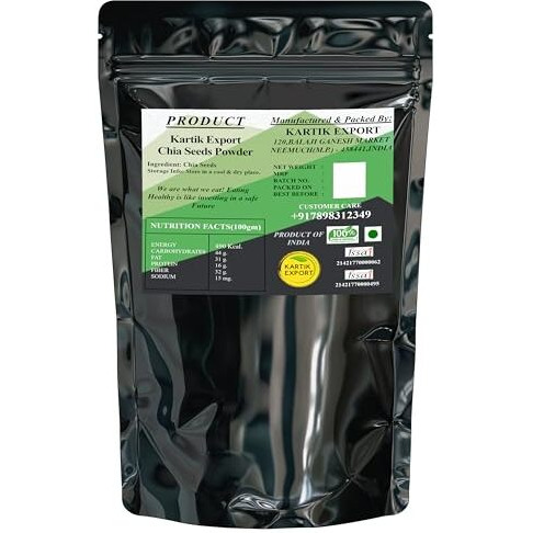 Kartik Export Chia Seeds Powder 250G - Healthy Raw Seeds For Weight Loss | 100% Pure Chia Powder For Eating | Healthy Snacks | Calcium And Protein Rich Seeds - 250G