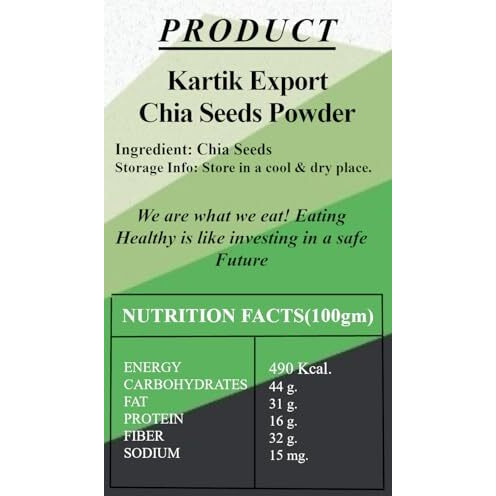 Kartik Export Chia Seeds Powder 250G - Healthy Raw Seeds For Weight Loss | 100% Pure Chia Powder For Eating | Healthy Snacks | Calcium And Protein Rich Seeds - 250G