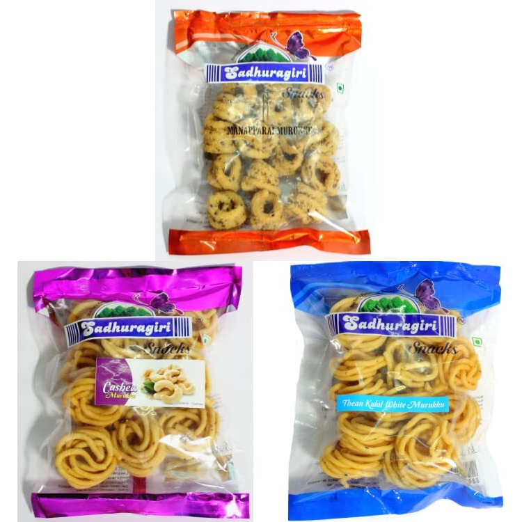 Sadhuragiri Thenkuzhal Murukku, Manaparai Murukku & Cashew Murukku (Pack Of 3 X 120G)