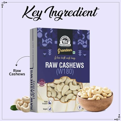 Wonderland Foods 500G Grandeur Premium Whole Cashews (Kaju) W180-Grade Box | Whole Crunchy Cashew | Premium Jumbo Kaju Nuts | Nutritious&Delicious