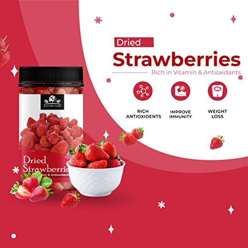Nature Yard Dried Strawberries - 500Gm - Naturally Dehydrated Candied Strawberry Dry Fruit (2 * 250Gm)