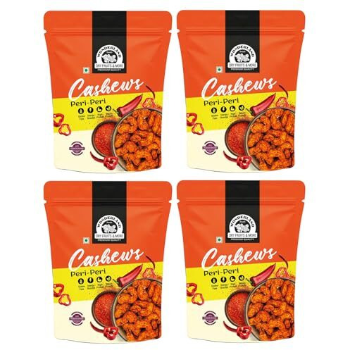 Wonderland Foods 280G (70G X 4) Premium Peri Peri Cashew | Roasted Dry Nut Cashew Snacks | Rich In Protein | Crunchy & Delicious