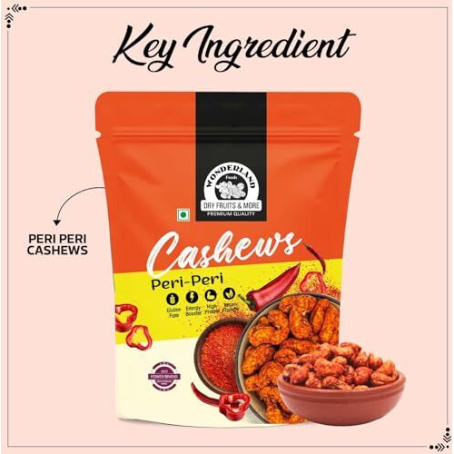 Wonderland Foods 280G (70G X 4) Premium Peri Peri Cashew | Roasted Dry Nut Cashew Snacks | Rich In Protein | Crunchy & Delicious