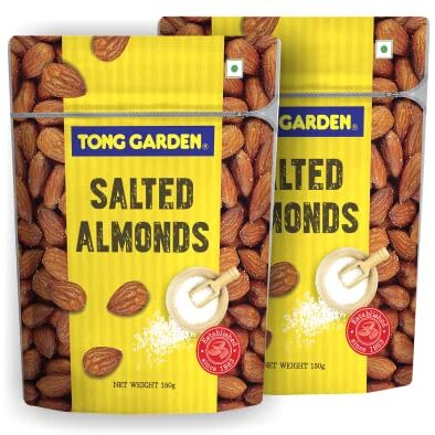 Tong Garden Imported Salted Almonds 140 Gm | Salted Badam | Healthy Crunchy Nuts & High Protein Snack | Packed With Vitamins & Minerals | Real Nuts - (Packs Of 2)