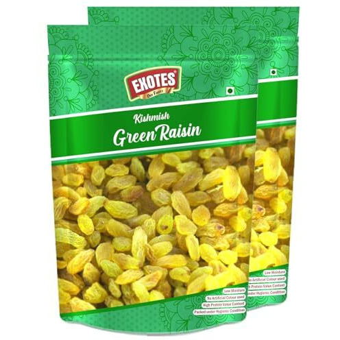 Exotes Indian Green Raisins (Kishmish) Long Size And Sweet , 2 X 250 G