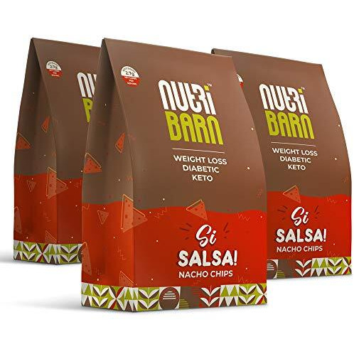 Nutribarn Keto Salsa Nachos, 60 Gms (Pack Of 3), 2.7G Net Carb & 24% High Protein/Serving, Identical To Regular Nacho Chips, Low Carb, High Fibre, Low Gi, Keto Diet, Weight Loss, Diabetic Friendly