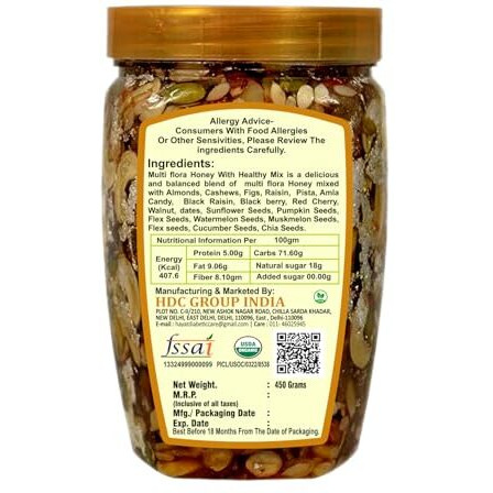 Hayat Nature Honey Multi Flora Mixed Dry Fruits And Nuts, Roasted And Crunchy With 100% Immunity & Energy Booster, Zero Chemicals & Preservatives. Pure And Natural Dry Fruits & Dipped In Organic Honey 450G