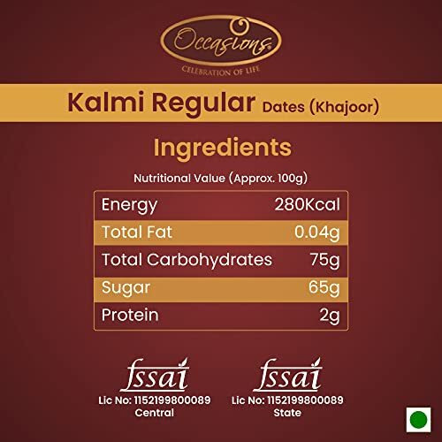Occasions Soft & Delicious Regular Kalmi Dates 1 Kg | All Natural | No Preservatives | No Added Sugar | Gluten Free | Vegan | Plant Based | Non Gmo | Dates Dry Fruits | Khajur | Khajoor | Khejur