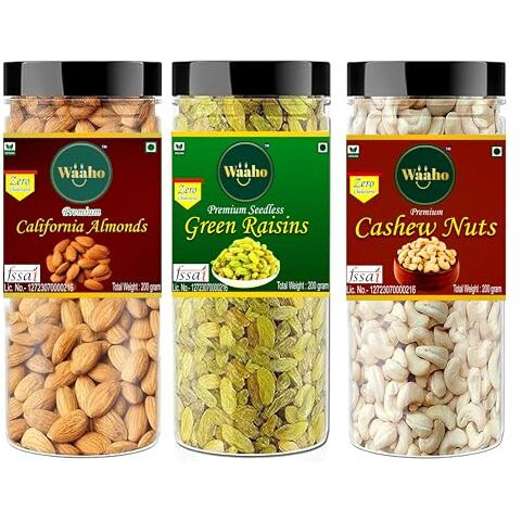 Waaho Premium Nut & Fruit Blend Cashews, Almonds, And Raisins (600)750 Gram