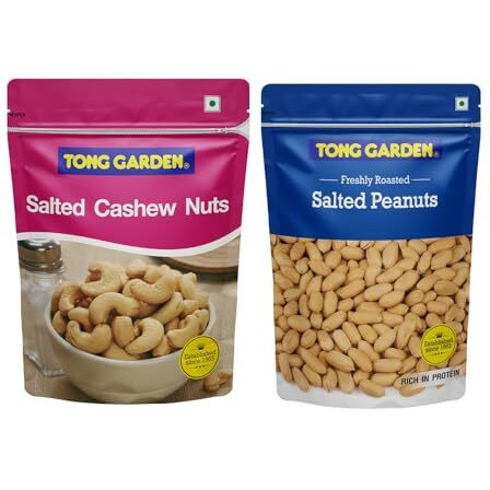 Tong Garden Salted Peanuts (370G) & Salted Cashews (140G) Combo | Protein-Rich, Crunchy Snacks | Lightly Salted & Nutritious | Perfect For Gifting Or Snacking Anytime