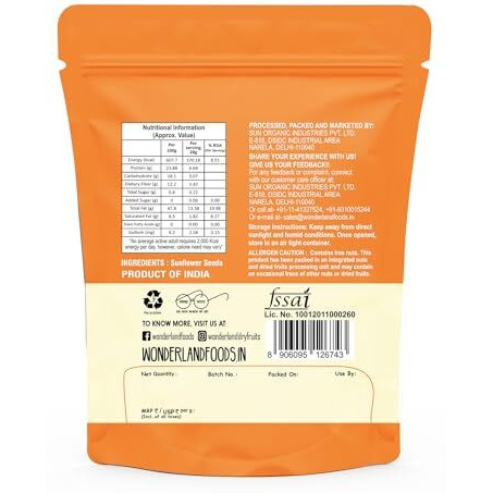 Wonderland Foods 500G (250G X 2) Raw & Unroasted Sunflower Seeds Pack Of 2 Pouch | Surajmukhi Seeds Full Of Protein, Vitamin-E, Antioxidants & Fibre | Plant-Based Protein For Weight Management