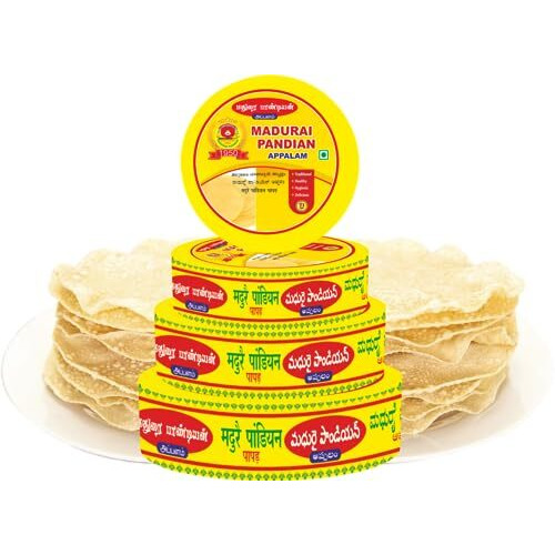 Madurai Pandian Plain Flavor South Indian Papad - Pack Of 6 X 200Gm (1200 Gm) - (Big Size - 3.75 Inch)