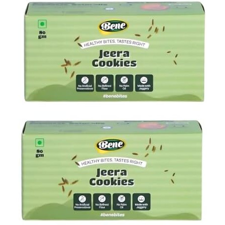 Bene Jeera Cookies | No Maida, Palm Oil, No Preservatives | Whole Wheat Cumin Atta Biscuits | Real Jeera Flavor | Healthy Biscuits For Tea, Coffee | Zeera Cookies | Low Sugar | Pack Of 2 (160 Gram)
