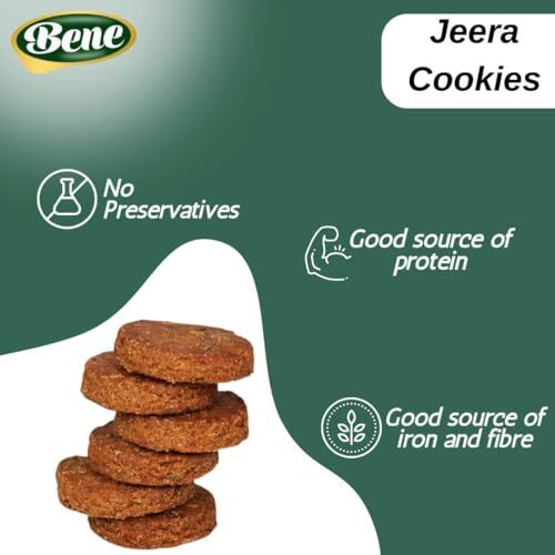 Bene Jeera Cookies | No Maida, Palm Oil, No Preservatives | Whole Wheat Cumin Atta Biscuits | Real Jeera Flavor | Healthy Biscuits For Tea, Coffee | Zeera Cookies | Low Sugar | Pack Of 2 (160 Gram)