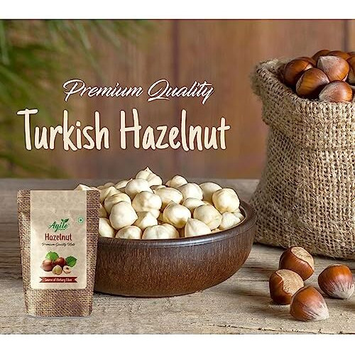 Agile Organic Jumbo Hazel Nuts 200 Grams Pouch | Hazel Nut Kernels | 1 Pack Of 200 Gram | Turkish Hazelnut 200G