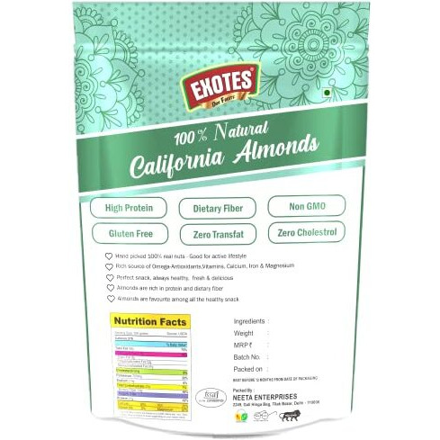 Exotes, Popular Almonds Vacuum Pouch Pack Of 4 250G X4, 1000 Gram