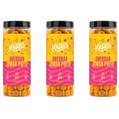 Kepps Cheddar Jowar Puffs (Pack Of 3) Snack, Gluten Free, Rich In Fiber And Protein, Never Fried, Low Calorie, Delicious Munchies, For All Age, Kid Friendly (70 Gm X 3)