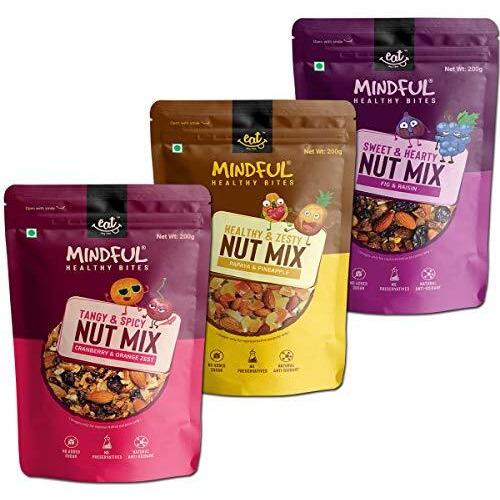 Eat Anytime Mindful Healthy Trail Mix Combo Of 3 - Cranberry & Orange Zest, Fig & Raisin And Papaya & Ineapple | No Added Sugar & No Preseervatives | Antioxident | Healthy Sanck For Breakfast & Dieat - 200Gm(Combo Of 3)