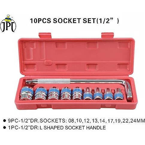 Jpt 10 Pcs 1/2 Socket Handle Set/Tool Box/Goti Pana For Automobiles/Bike/Car Repair/Home Diy Use, Hex