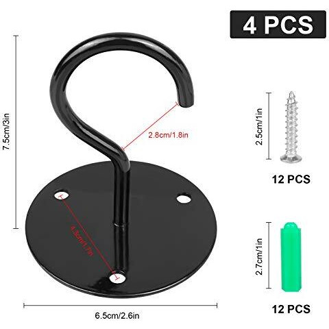 Serplex 4Pcs Metal Ceiling Hook With Screws For Hanging Flower Pot And Plant Pot Wall Mounted Hook For Hanging Plant Baskets/String Lights In Balcony, Porch, Black