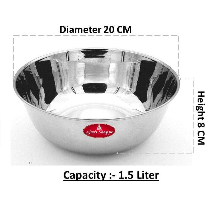 Ajay's Shoppe Stainless Steel Serving/Mixing Bowl 1.5 Liter (Medium)
