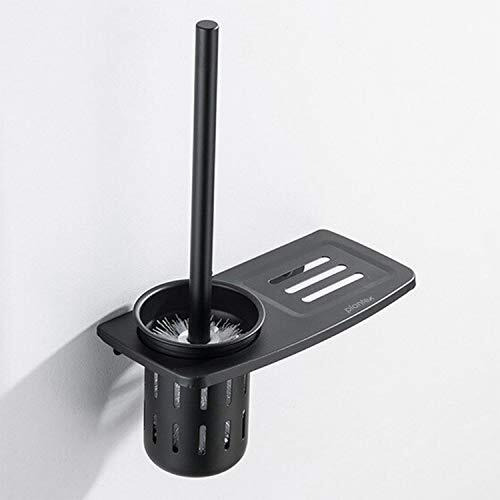 Plantex Aluminum 2In1 Toilet Brush Holder With Bathroom Shelf/Toilet Brush Holder/Bathroom Accessories - Black (Wall Mount)