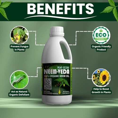 Home-Secure Water Soluble Neem Oil For Plants Insects, Garden & Organic Farming 1 Liter | Pure Cold Pressed, Natural Plant Guard | Herbal Plant Pest Control (With Spray Bottle, Ml Cup)