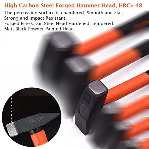 Harden 300 Gms Professional Machinist Hammer With Fiberglass Handle - Forged Fine Grain Steel Head - 590033