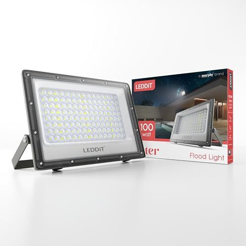 Leddit Aluminium 100W Waterproof Outdoor Led Floodlight With Droplet Lens Diffuser | Halogen For Garage, Parking (Cool White) - Pack Of 1 | Short Circuit & Surge Protection With Ip66 Rating