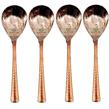 Bona Fide Copper Spoon Set Of 4, Hammered Designed Home Ware, Serving Spoon For Rice And Dal
