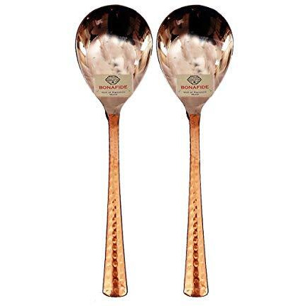 Bona Fide Copper Spoon Set Of 4, Hammered Designed Home Ware, Serving Spoon For Rice And Dal