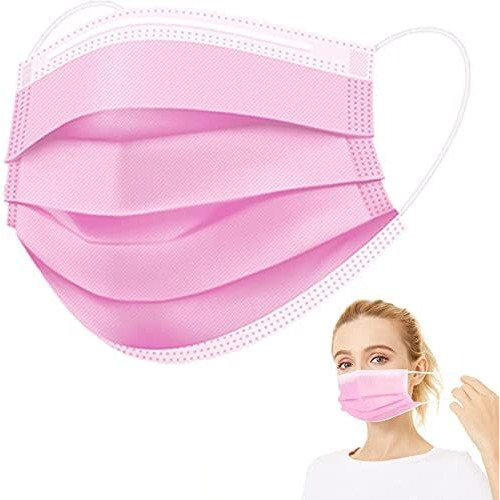 Wisezag Pink Surgical Masks For Women Pack Of 100 Pieces Gsm 100 Melt Blown Fabric 3 Layer Masks With Nose Clip