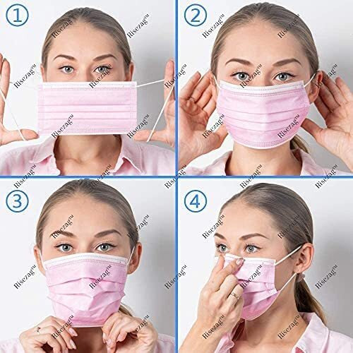 Wisezag Pink Surgical Masks For Women Pack Of 100 Pieces Gsm 100 Melt Blown Fabric 3 Layer Masks With Nose Clip