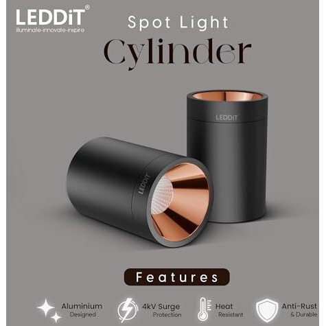 Leddit 15 Watt Warm White Round Surface Cylindrical Shape Indoor Ceiling Mounted Spot Light Cob Down Light With Aluminium Body - Rose Gold Pack Of 1 (With 2 Years Warranty)
