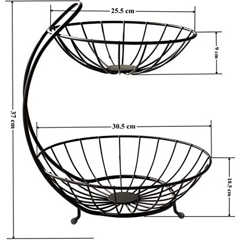 Plantex Heavy Steel 2-Tier Fruit & Vegetable Basket For Dining Table/Kitchen - Countertop (Black), 9 Liter