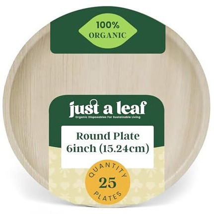 Just A Leaf [6 Inch, Pack Of 25 Areca Palm Leaf Round Plates Eco-Friendly & Biodegradable Wood Plates, 100% Natural, Disposable & Organic Plates For Wedding, Events, Parties & Picnic Plate (15.24Cm)