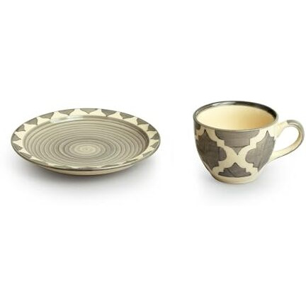 Exclusivelane 'Moroccan Essentials' Ceramic Tea Cup And Saucer Set Of 6 (120 Ml, Microwave Safe, Handpainted)| Ceramic Cups And Saucers Set Of 6 For Tea Cup With Saucer Chai Cup