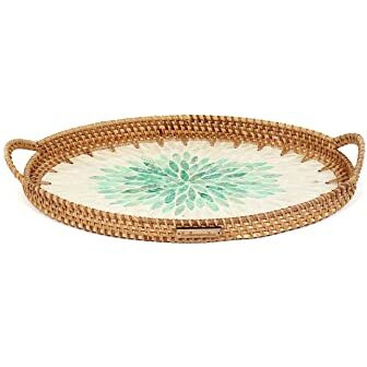 Habere India-All The Cultures Fabricating India Trays For Serving | Serving Tray | Wooden Serving Tray | Tea Tray | Wooden Tray For Decoration | Decorative Tray | Ceramic Tray - Oval (S - 34X24X3 Cm)