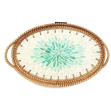 Habere India-All The Cultures Fabricating India Trays For Serving | Serving Tray | Wooden Serving Tray | Tea Tray | Wooden Tray For Decoration | Decorative Tray | Ceramic Tray - Oval (S - 34X24X3 Cm)
