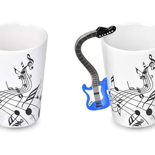 Bonzeal 3D Ceramic Guitar Mug Blue Musical Notes Tea Coffee Mug Music Gifts For Men 220 Ml Birthday Gift For Girls Boys Gift For Music Lover Girlfriend Boyfriend Mugs For Coffee Mugs And Cups